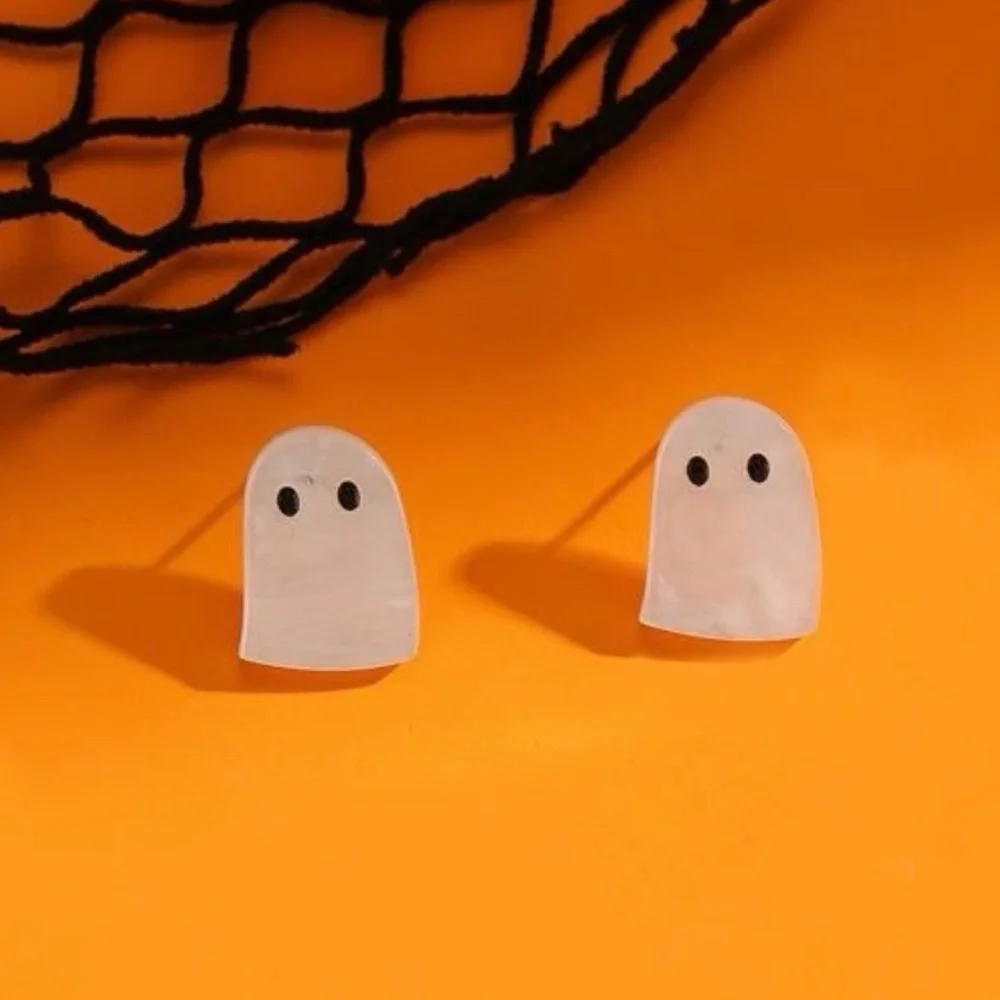 Ghost Halloween White Pearlescent Stud Earrings NEW
